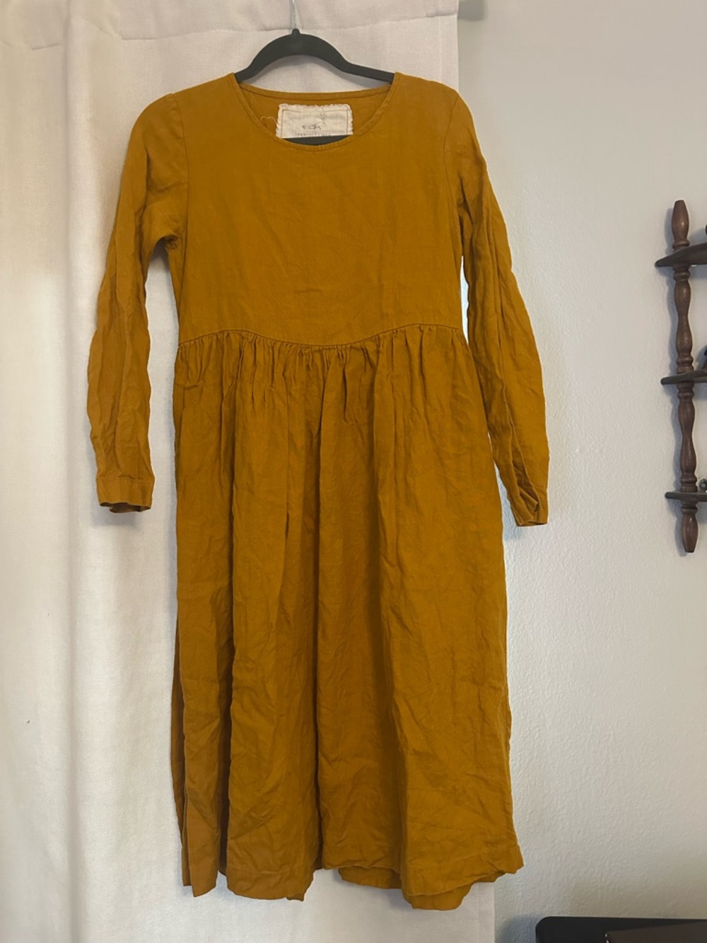 Not Perfect Linen Mustard Long Sleeve Midi Dress size XS